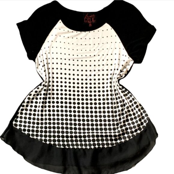 French Blue Top Mixed Media Geometric Dot, Solid, & Chiffon Sz PS 39J - Picture 5 of 7